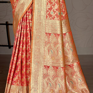 Orange Silk Saree With Blouse Piece