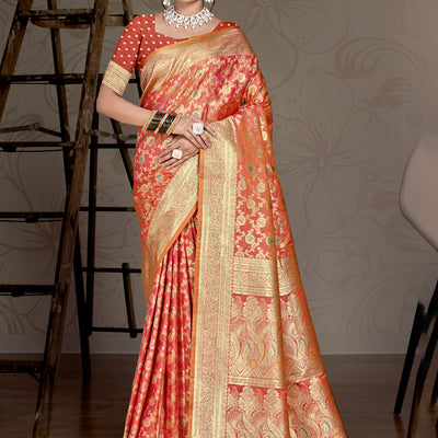 Orange Silk Saree With Blouse Piece