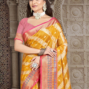 Mustard Silk Saree With Blouse Piece