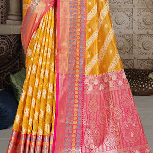 Mustard Silk Saree With Blouse Piece