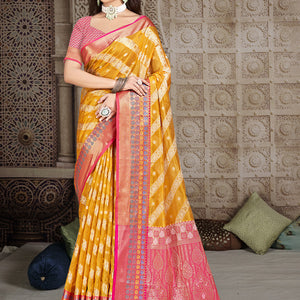 Mustard Silk Saree With Blouse Piece