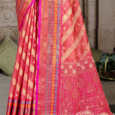 Pink Silk Saree With Blouse Piece