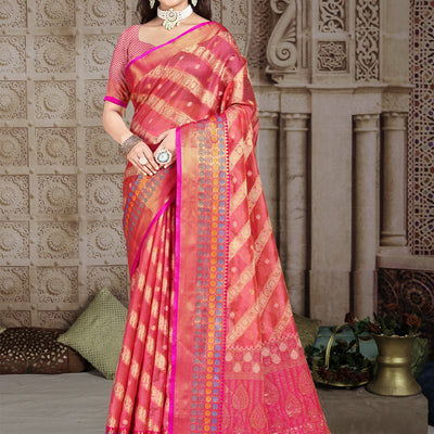 Pink Silk Saree With Blouse Piece