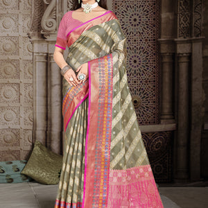Grey Silk Saree With Blouse Piece