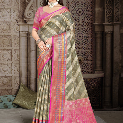 Grey Silk Saree With Blouse Piece