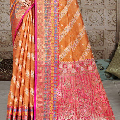 Orange Silk Saree With Blouse Piece