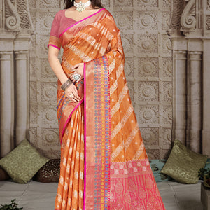 Orange Silk Saree With Blouse Piece