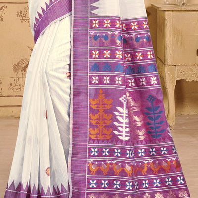 Cream Cotton Saree With Blouse Piece