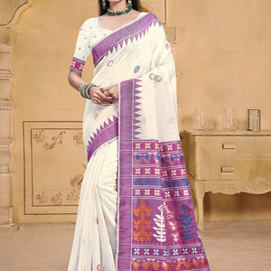 Cream Cotton Saree With Blouse Piece