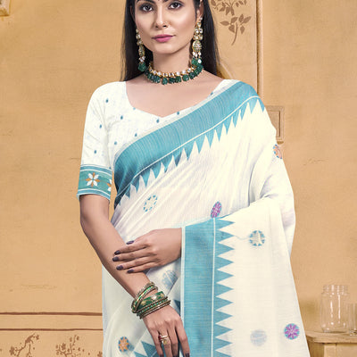 Cream Cotton Saree With Blouse Piece