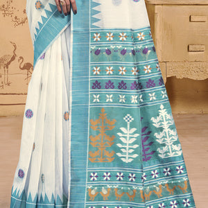 Cream Cotton Saree With Blouse Piece