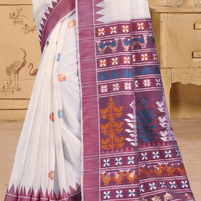Cream Cotton Saree With Blouse Piece