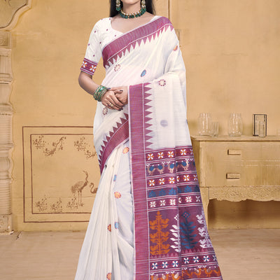 Cream Cotton Saree With Blouse Piece
