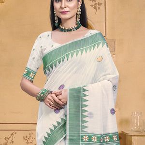 Cream Cotton Saree With Blouse Piece