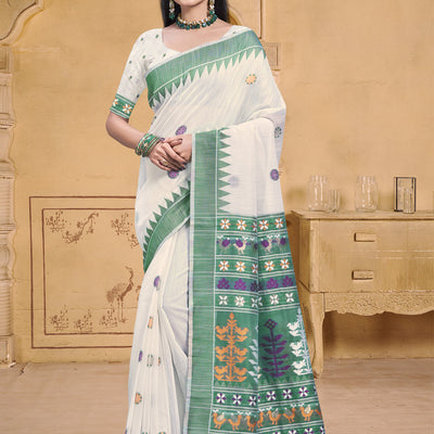 Cream Cotton Saree With Blouse Piece