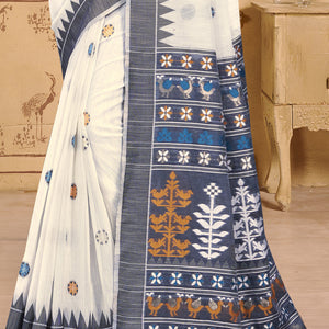 Cream Cotton Saree With Blouse Piece