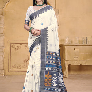 Cream Cotton Saree With Blouse Piece