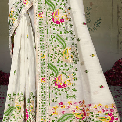 Cream Cotton Saree With Blouse Piece