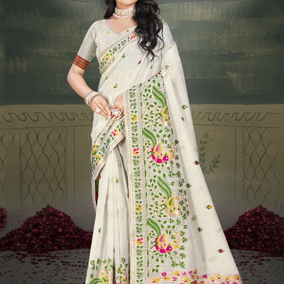 Cream Cotton Saree With Blouse Piece