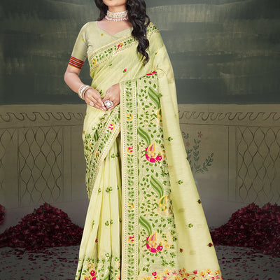 Mint Green Cotton Saree With Blouse Piece