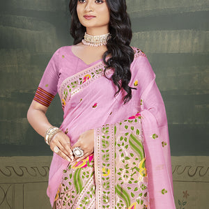 Pink Cotton Saree With Blouse Piece