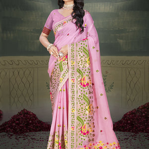 Pink Cotton Saree With Blouse Piece
