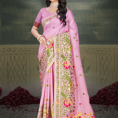 Pink Cotton Saree With Blouse Piece