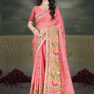 Pink Cotton Saree With Blouse Piece