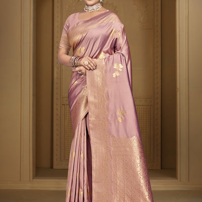Pink Silk Saree With Blouse Piece