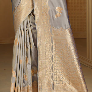 Grey Silk Saree With Blouse Piece