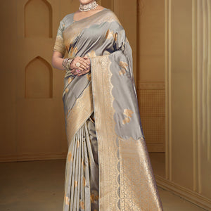 Grey Silk Saree With Blouse Piece