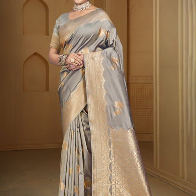 Grey Silk Saree With Blouse Piece