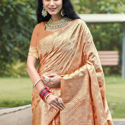 Peach Silk Saree With Blouse Piece