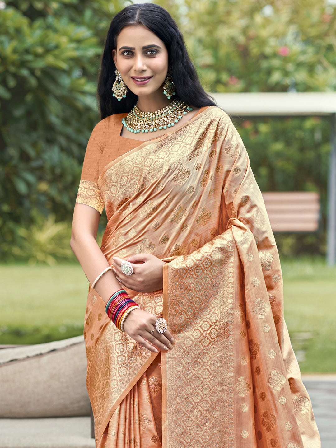 Peach Silk Saree With Blouse Piece