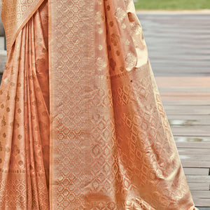 Peach Silk Saree With Blouse Piece
