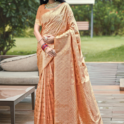 Peach Silk Saree With Blouse Piece