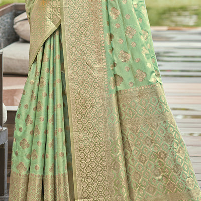 Pista Green Silk Saree With Blouse Piece