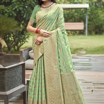 Pista Green Silk Saree With Blouse Piece