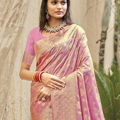 Pink Silk Saree With Blouse Piece