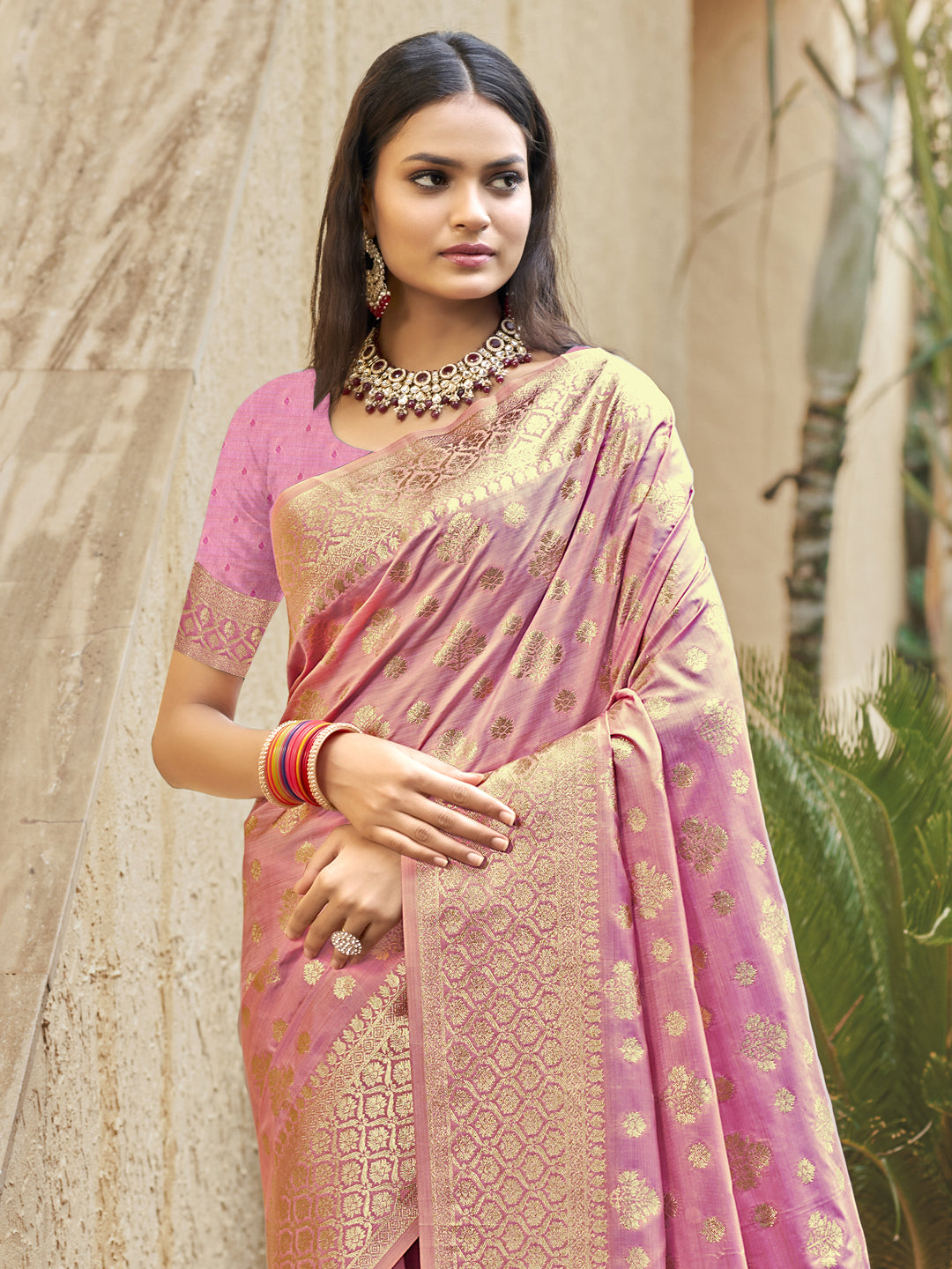 Pink Silk Saree With Blouse Piece
