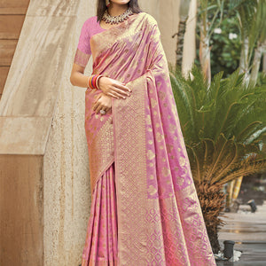 Pink Silk Saree With Blouse Piece