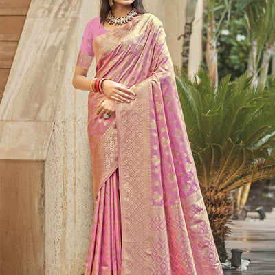 Pink Silk Saree With Blouse Piece