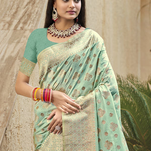 Teal Silk Saree With Blouse Piece