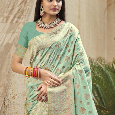 Teal Silk Saree With Blouse Piece