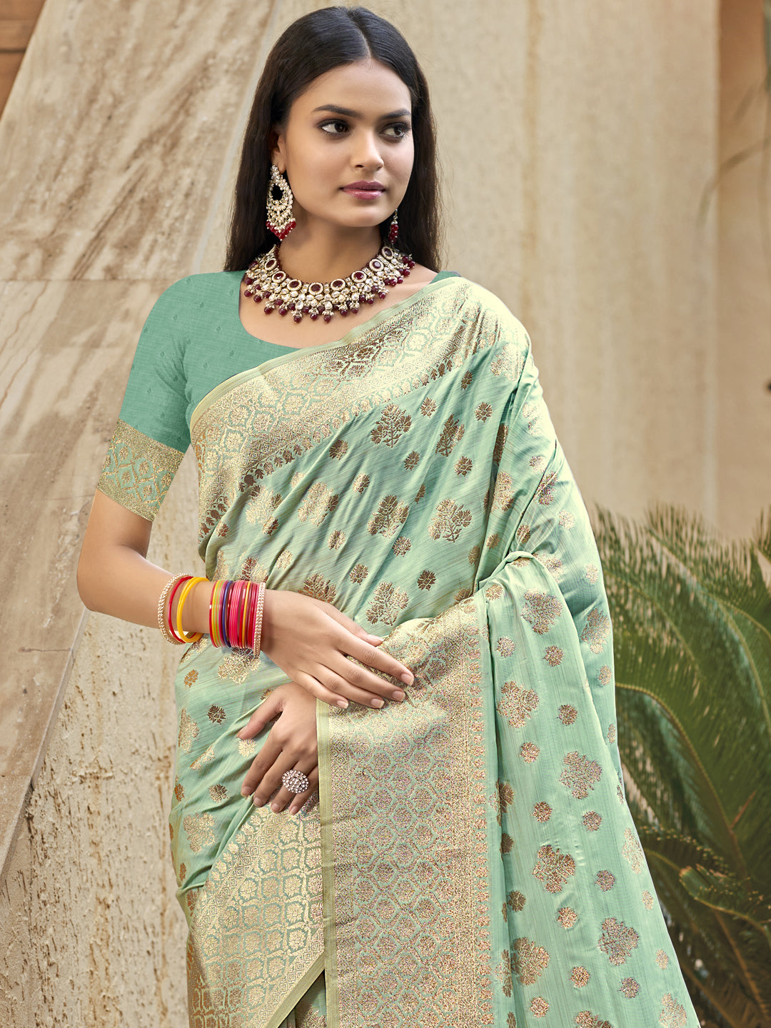 Teal Silk Saree With Blouse Piece