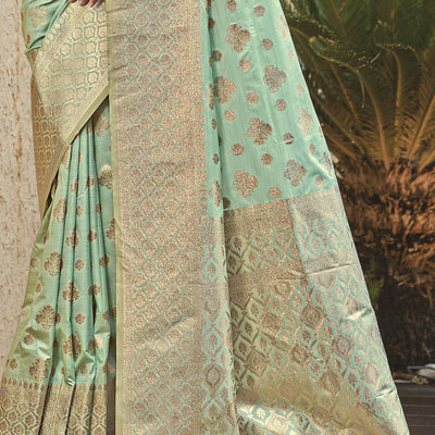 Teal Silk Saree With Blouse Piece