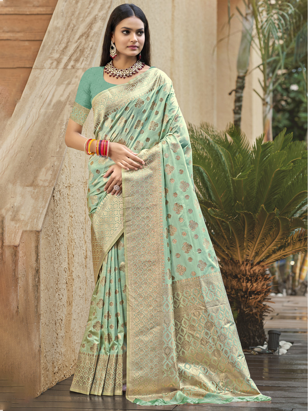 Teal Silk Saree With Blouse Piece