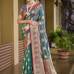 Blue Silk Saree With Blouse Piece