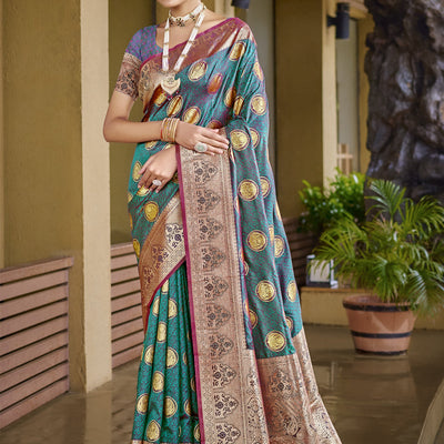 Blue Silk Saree With Blouse Piece