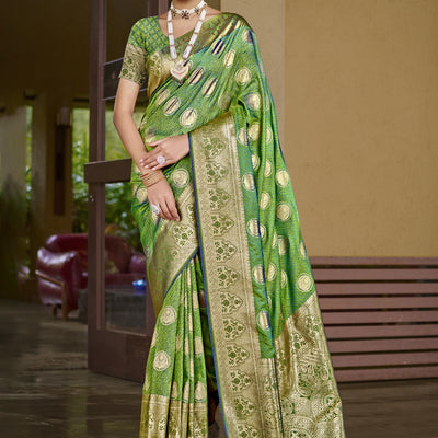 Green Silk Saree With Blouse Piece